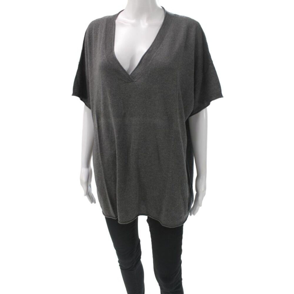 Shae Womens Pullover V-Neck Short Sleeve Gray Silk Sweater Size S